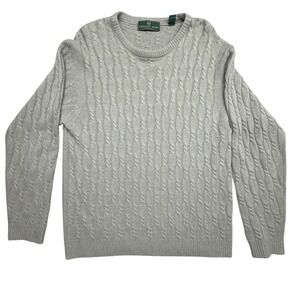 Embassy Row Mens 100% Cashmere Cable Knit Sweater Gray/Green Crew Neck Large L